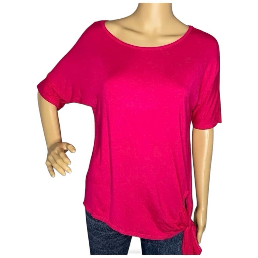 Gyft Short Batwing Sleeve Blouse Hot Pink With Tie on Side in Front Size Small